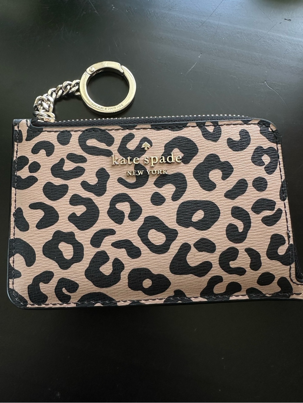 Kate Spade New York Darcy L-zip Key Chain Wallet Card Holder - Leopard Print